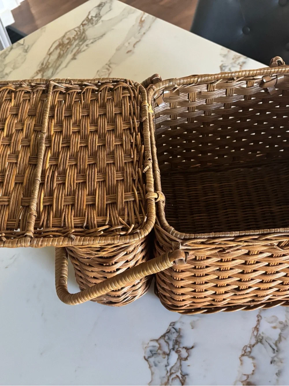 Woven Rattan Picnic Basket with Carry Handle - Brown